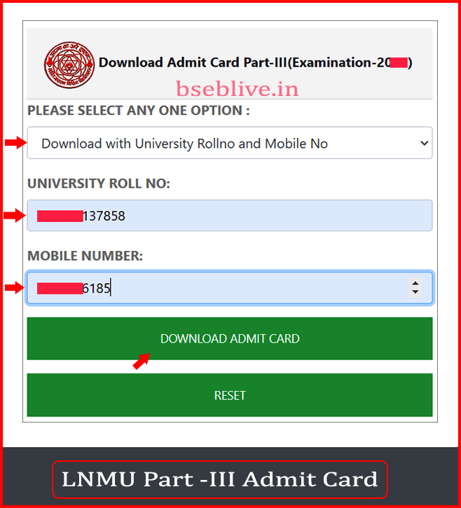Download LNMU UG Part-III Admit Card